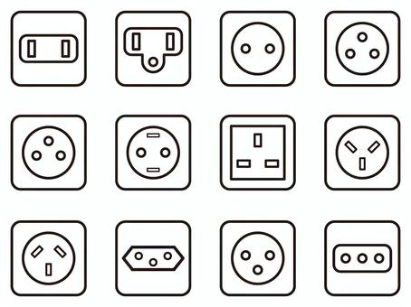 様々な国のコンセントイラスト素材セット5 コンセント,電源,穴,差し込み口,電化製品,電気,電力,イラスト,アイコン,素材のイラスト素材