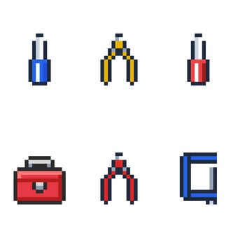 工具のドット絵セット 工具,セット,ドット絵,ピクセルアート,ドライバー,ペンチ,ニッパー,工具箱,クランプ,万力のイラスト素材