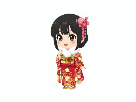 新年お正月神社参拝成人式や初詣の晴着女性 初詣,初もうで,成人式,晴着,年賀状,お正月,正月,可愛い,晴れ着,和服のイラスト素材