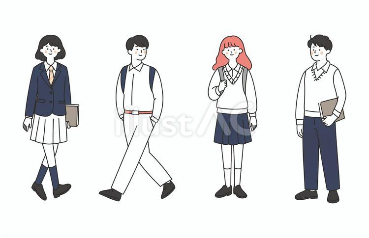 長袖制服の学生男女セット 学生,高校生,中学生のイラスト素材
