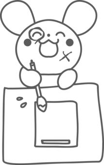 書き初めを書くうさぎの線画イラスト 書き初め,うさぎ,線画,塗り絵,白黒,手描き,かわいい,イラスト,落書き,習字のイラスト素材
