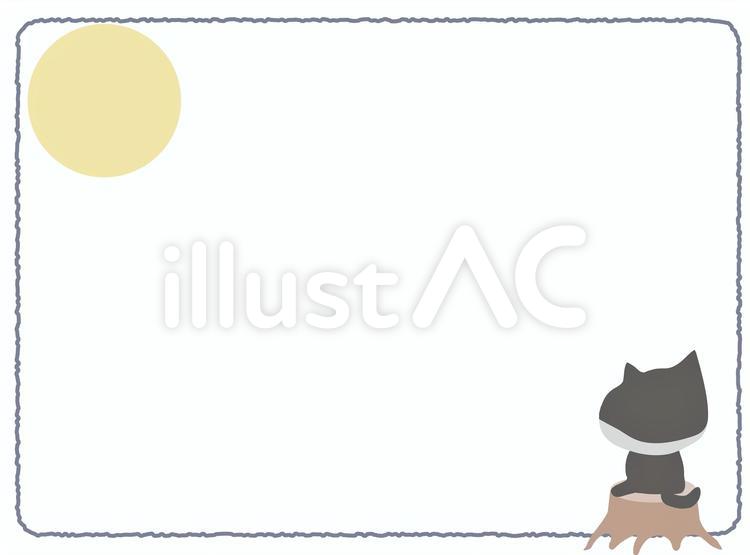 月見2_はちわれ_フレーム 月見,猫,はちわれのイラスト素材