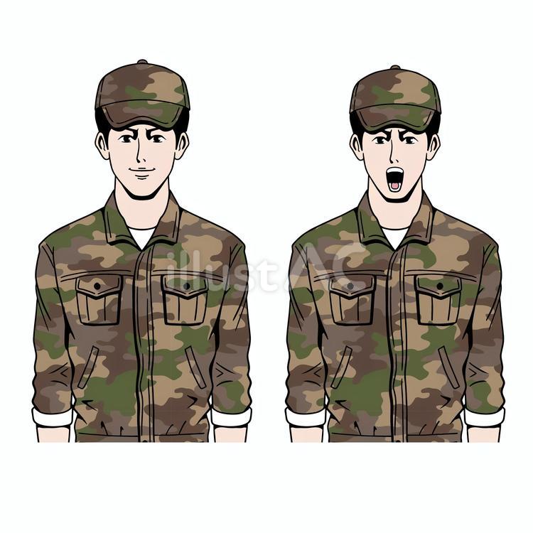 立ち姿の日本人自衛隊員 アメコミ,自衛隊員,サバイバルゲームのイラスト素材