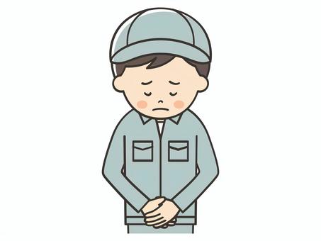 謝罪する男性作業員 謝罪する男性作業員 謝罪,謝る,ごめん,ごめんなさい,お詫び,申し訳ございません,お願い,トラブル,アクシデント,クレームのイラスト素材