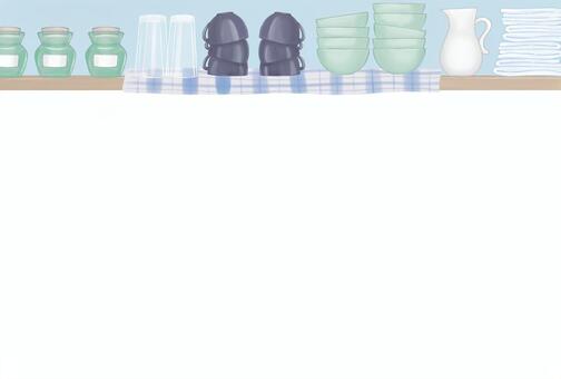 キッチングッズの飾り棚フレーム★飾り罫 キッチン,飾り罫,装飾罫,フレーム,枠,キッチングッズ,食器,台所,カフェ,レストランのイラスト素材