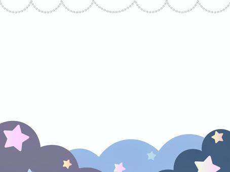 ゆめかわ星フレーム（ネイビー） フレーム,星,ゆめかわ,パステル,ガーリー,かわいい,ふんわり,飾り枠,雲,ふわふわのイラスト素材