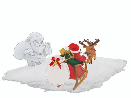 冬クリスマスプレゼント雪まつりサンタ雪像 クリスマス,サンタクロース,サンタ,サンタソリ,サンタトナカイ,サンタそり,雪まつり,雪像,そり,橇のイラスト素材