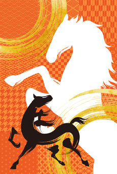 ダイナミックでオシャレな馬のイラスト02 午年,年賀状,馬,午,お正月,筆文字,2026年,干支,年賀はがき,謹賀新年のイラスト素材