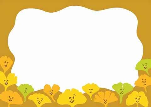 イチョウ_フレーム背景01（黄土色） イチョウ,フレーム,背景,秋,落ち葉,11月,12月,葉っぱ,葉,ズボン型のイラスト素材