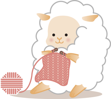 編み物をするモコモコ羊さん 動物,アニマル,可愛い,生物,哺乳類,ほ乳類,羊,毛糸,編み物,モコモコのイラスト素材