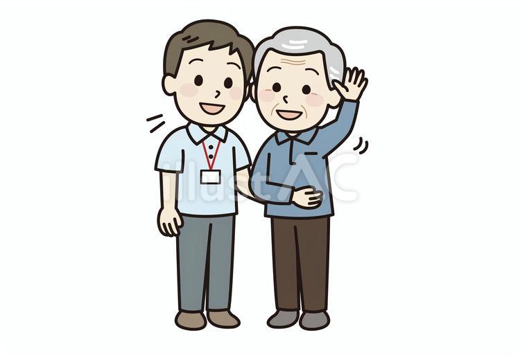 体操するおじいちゃんと介護士 介護士,高齢者,おじいちゃんのイラスト素材