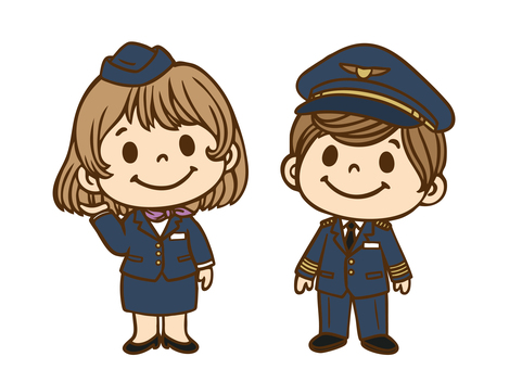 子供職業体験「CA・CAP」 ca,キャビンアテンダント,スチュワーデス,スチュアーデス,スチュアード,客室乗務員,キャビンクルー,フライトアテンダント,パイロット,機長のイラスト素材