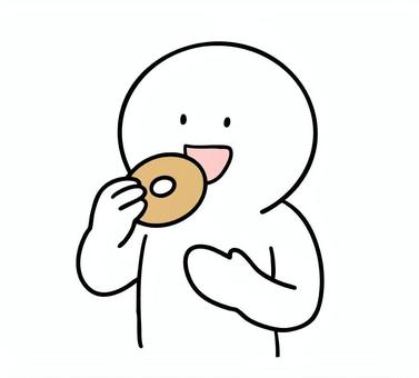 ドーナツを食べる棒人間 ドーナツ,食べる,おやつ,笑顔,棒人間,線画,キャラクター,手描き,手書き,イラストのイラスト素材