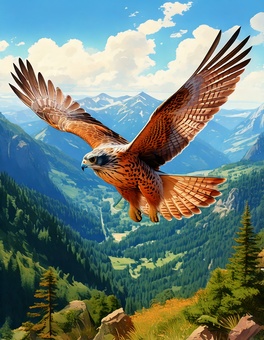 山の上空を飛ぶ鷹３