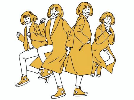 いろんなポーズをとるコートを着た女性 いろんなポーズをとるコートを着た女性 女性,ロングコート,全身,ポーズ,スニーカー,私服,タートルネック,おしゃれ,ファッション,冬のイラスト素材