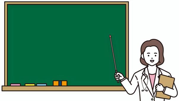 黒板前の女性医師（カラー）  医者,黒板,女医,説明,指し棒,解説,紹介,看護師,医療,女性のイラスト素材