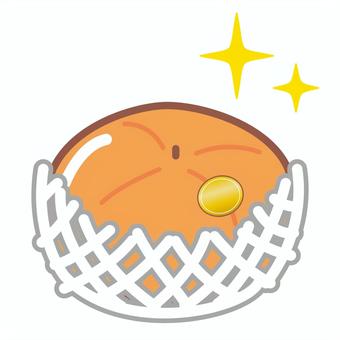 フルーツキャップをつけた高級な柿 柿,ネット,フルーツキャップ,高い,キラキラ,キャップ,緩衝材,果物,線画,一個のイラスト素材