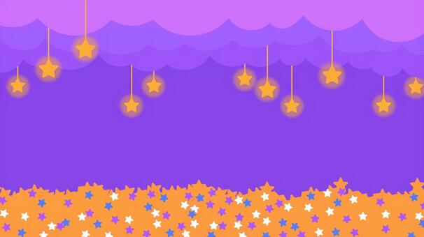 ハロウィンカラーのメルヘンな星の背景素材 星,雲,空,デコレーション,装飾,飾り,ヘッダー,フッター,フレーム,紫のイラスト素材
