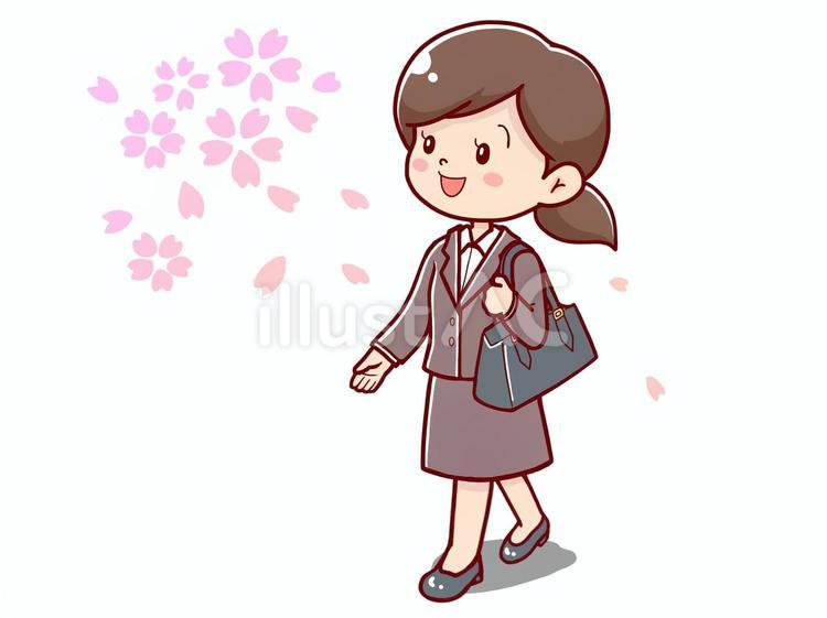 桜と女性社員 女性,会社員,桜のイラスト素材