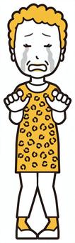  大阪のおばちゃん(黄)-090-全身 涙,おばちゃん,大阪,ヒョウ柄,おばはん,中年,女性,関西,派手,おばさんのイラスト素材