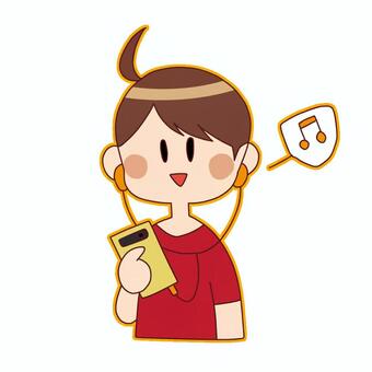 曲を聴いている人 音楽,楽曲,イヤホン,聴く,スマホ,配信,男の子,デバイスのイラスト素材