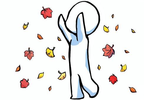 秋の落ち葉を楽しむ人 秋,紅葉,落ち葉,季節,自然,楽しむ,行楽,棒人間,シンプルのイラスト素材