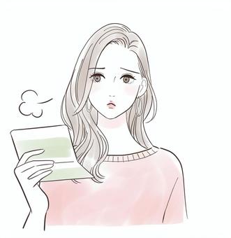 通帳を見てため息をつく女性 女性,かわいい,オシャレ,人物,美人,大人,若い,表情,20代,30代のイラスト素材