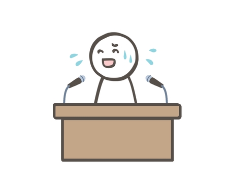 棒人間　会見の質疑応答でしどろもどろ 棒人間,人,会見,記者会見,質疑応答,質問,焦る,慌てる,汗,動揺のイラスト素材