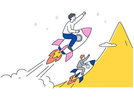 成長を加速するロケットで駆け上がる男性 人物,男性,成長,挑戦,上昇,ロケット,目標,達成,進歩,飛躍のイラスト素材