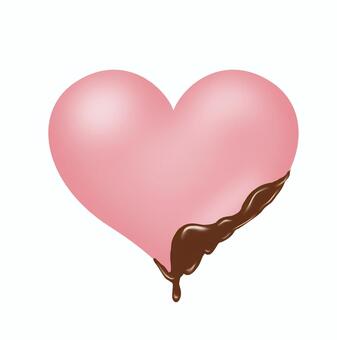 チョコソースのかかったピンクのハート ハート,チョコソース,バレンタイン,生チョコ,チョコレート,ピンク,かわいい,光沢,立体感,リアルのイラスト素材