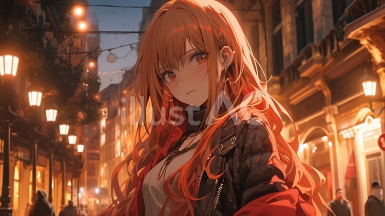 夜の灯りが似合う女性① 人物,女性,ポートレートのイラスト素材