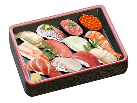 寿司　角桶2 寿司,和食,江戸前,食べ物,握り寿司,寿司屋,日本食,寿司桶,出前,お祝いのイラスト素材