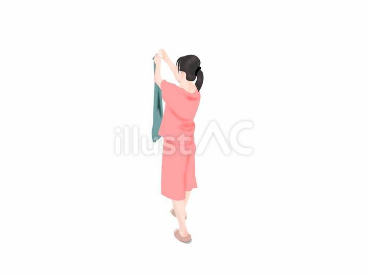 家事半袖家着で洗濯物のタオルを干す女性④ 洗濯,干し,女性のイラスト素材