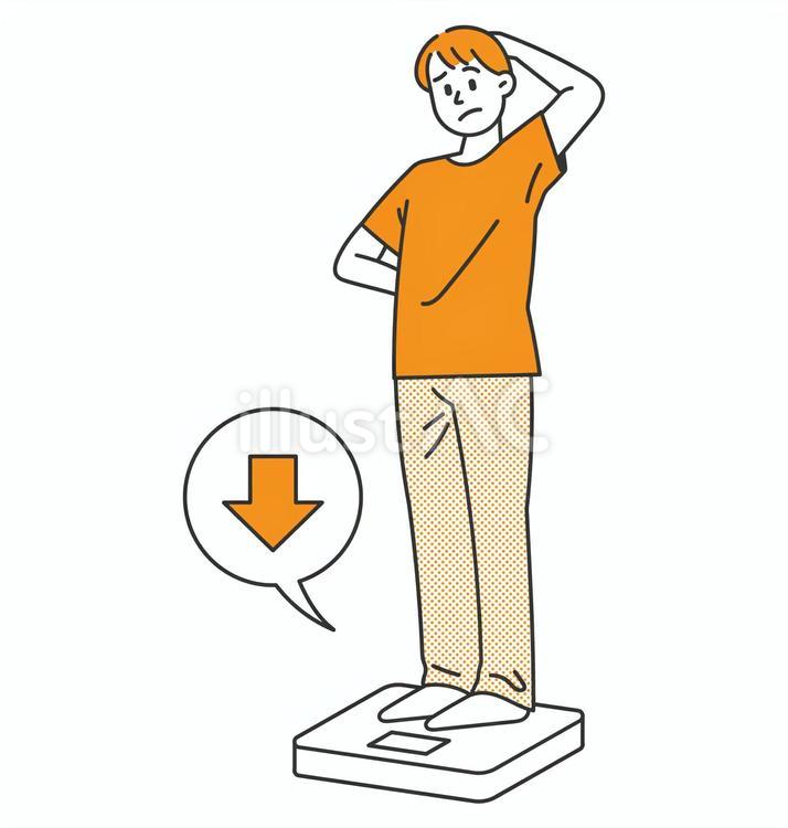 体重が減ってしまい不思議がる人 体重,体重計,人物のイラスト素材