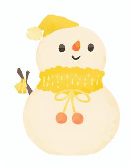 【水彩風手描き】かわいい雪だるま２（黄） ゆきだるま,スノーマン,雪遊び,外遊び,雪,冬,水彩風,手描き,かわいいのイラスト素材