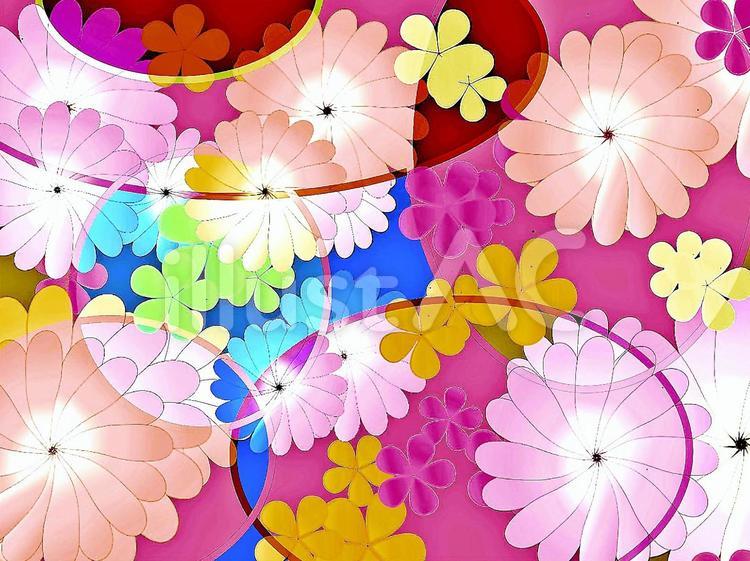 ピンクとオレンジ花重ね/和風 花,背景,複数のイラスト素材