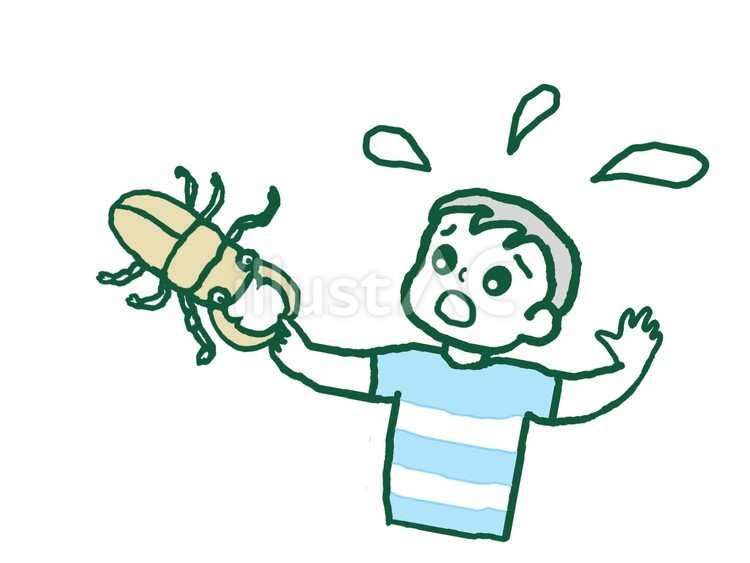 クワガタに指を挟まれた男の子 昆虫,クワガタ,指のイラスト素材