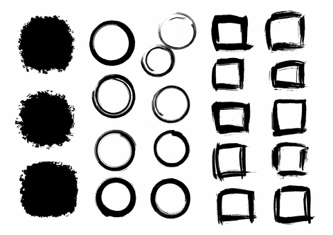 筆タッチのいろいろな形の素材 筆タッチのいろいろな形の素材 筆タッチ,丸,四角,シルエット,年賀状素材,黒,かすれ,手描き,勢い,和風のイラスト素材