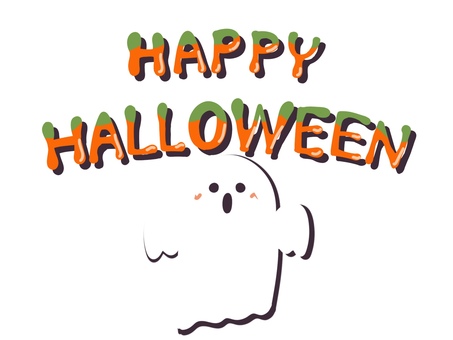 ハッピーハロウィンの文字とオバケ オバケ,ハロウィン,ハロウィーン,文字,ハッピーハロウィン,10月,10月31日,halloween,かわいい,デェフォルメのイラスト素材