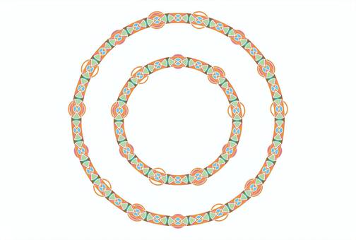 なんだか伝統民族衣装っぽい模様丸フレーム 模様,伝統風,オレンジ色,エキゾチック,フレーム,ブラシのイラスト素材