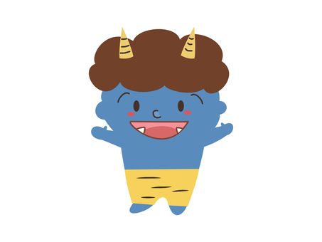 節分の青鬼① 節分,鬼,おに,オニ,青鬼,全身,手描き,トラ柄,デフォルメ,パンツのイラスト素材