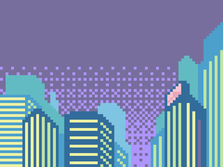 チープなドット絵　都市の夜景背景素材 ドット絵,背景,都市,レトロゲーム,夜の都市,夜景,街並み,ビル群,ネオン,シルエットのイラスト素材