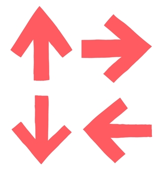赤いカクカク矢印セット 矢印,こっち,こちら,あちら,あっち,ここ,案内,表記,上,下のイラスト素材