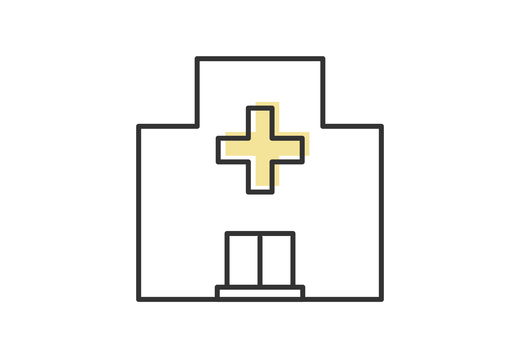 黄色い病院アイコン 病院,大学病院,総合病院,クリニック,アイコン,医療施設,病気,怪我,治療,手術のイラスト素材