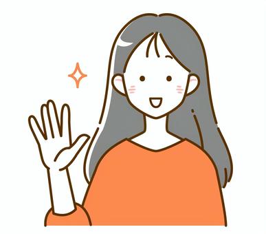 笑顔で手を振るシンプルな線画の女性 手,女性,線画,上げる,振る,挨拶,挙手,意見,言う,バイバイのイラスト素材