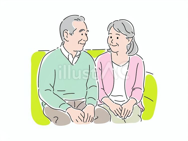 ソファに座っているシニア夫婦 シニア,高齢者,夫婦のイラスト素材