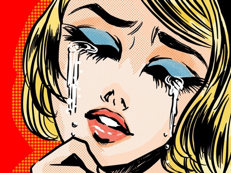 悲しげに泣く金髪アメコミ美女のドアップ顔 ブロンド,女性,美人,美女,泣く,涙,不安,アメコミ,金髪,顔のイラスト素材