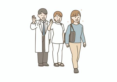 退院して帰る女性患者 退院して帰る女性患者 退院,患者,女性,医師,看護師,病院,医療,笑顔,感謝,健康のイラスト素材