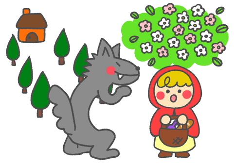 【昔話】あかずきん 赤ずきん,絵本,昔話,オオカミ,女の子,おつかい,手描き,かわいいのイラスト素材