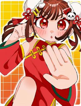 チャイナ服の女の子 チャイナ服の女の子 女の子,チャイナ服,中国,ヘアピン,赤色のイラスト素材